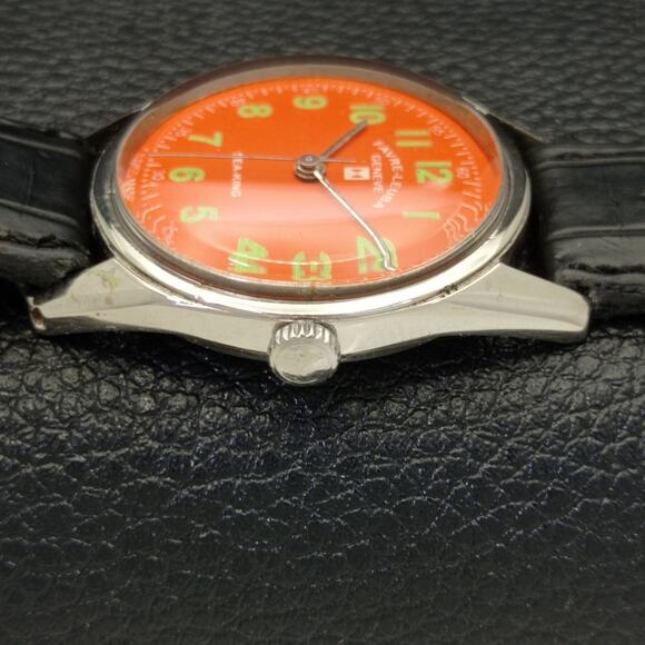 Vintage 1979 Favre Leuba Manual Mens Silver Watch W/Leather Strap - Picture 5 of 8